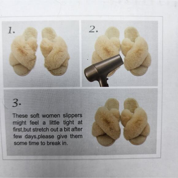 Fluffy Cozy Faux Fur Camel Slippers Gold Buckle Women's Size 9-10 New in Box - Picture 15 of 16